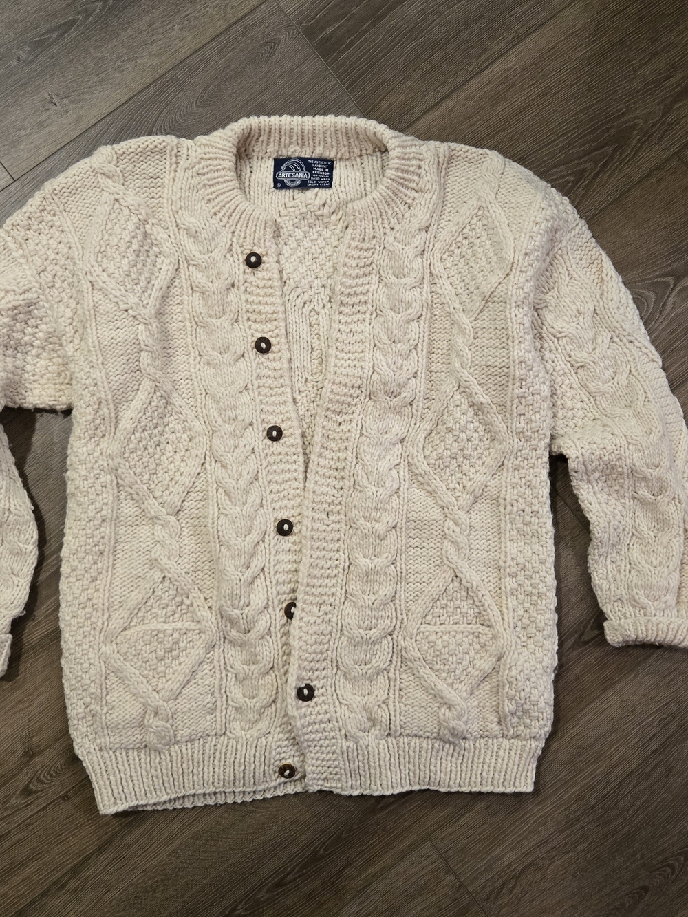 Hand-Knit Cable Cardigan Sweater - Cream